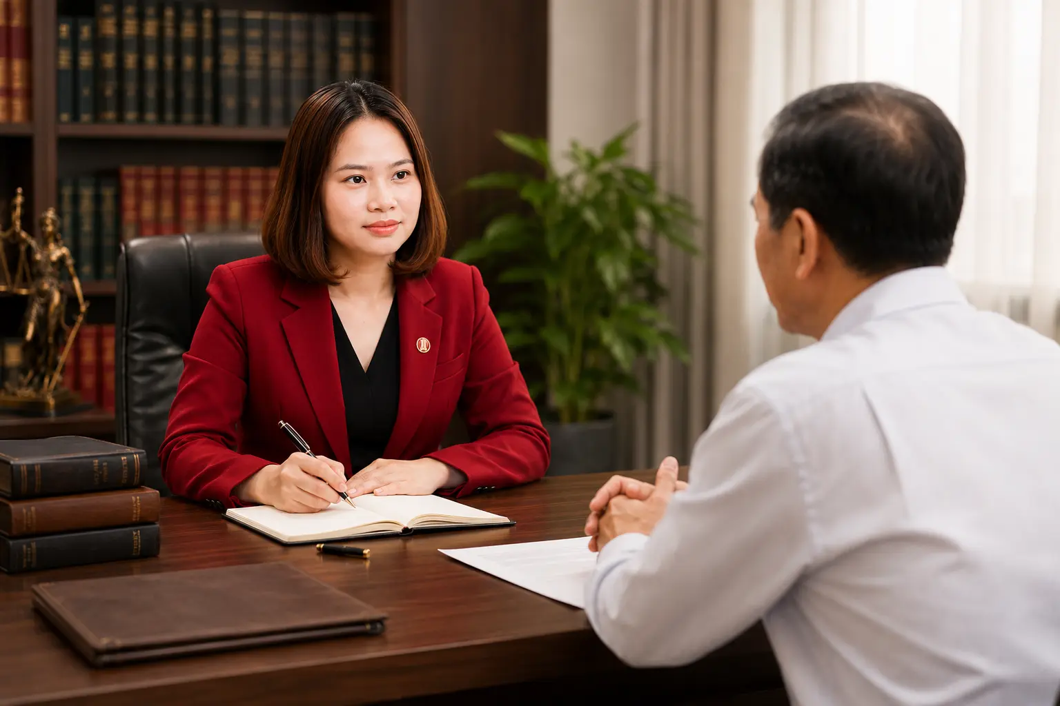 Luật sư Đặng Thị Hằng tư vấn và lắng nghe khách hàng